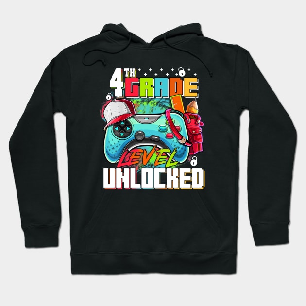 4th Grade Level Unlocked Video Game Back to School Hoodie by Sky full of art